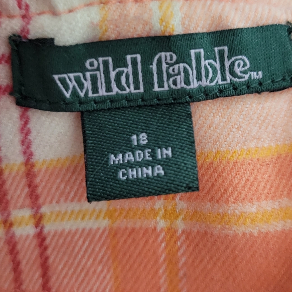 Wild fable mini skirt orange & white plaid size 18 small slit on front of thigh - Picture 2 of 3